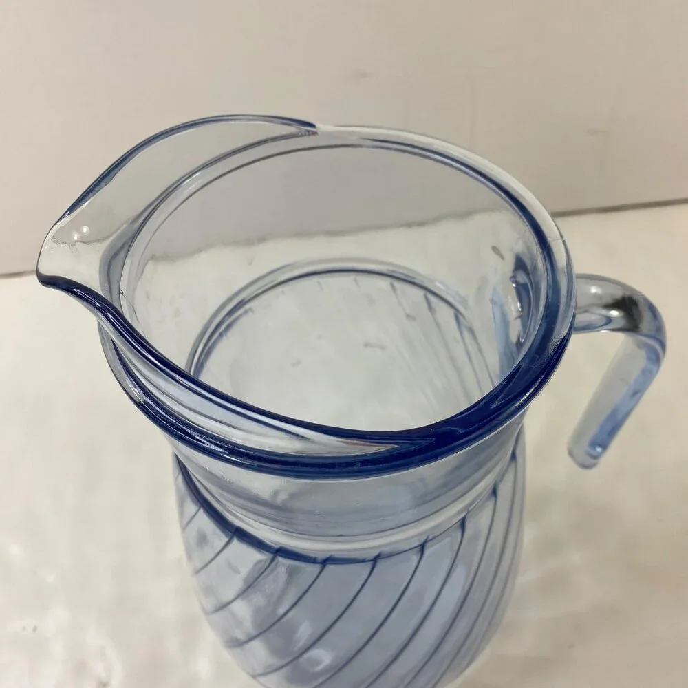 Indiana Glass Light Blue Twisted Optic Swirl Water Pitcher Ice Lip